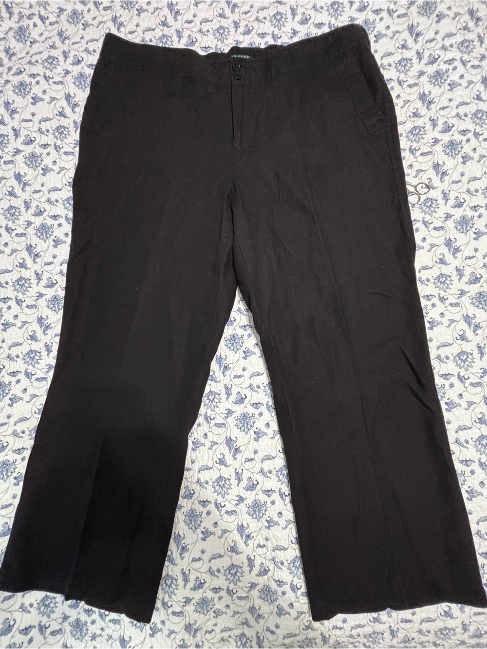 Lauren Ralph Lauren Pants Womens 16 Black 100% Linen Wide Leg  Lagenlook